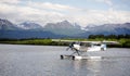 Single Prop Airplane Pontoon PLane Water Landing Alaska Last Royalty Free Stock Photo