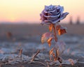 a single purple rose in the middle of a field