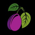 Single purple simple vector plum with green leaves, ripe sweet f Royalty Free Stock Photo