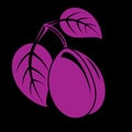 Single purple simple vector plum with leaves, ripe sweet fruit i Royalty Free Stock Photo