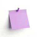 Single purple square sticky note pinned to a white surface Royalty Free Stock Photo