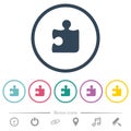 Single puzzle piece flat color icons in round outlines