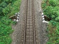 Single railway track top view, India