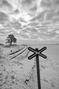 Single railway track in winter landscape. Czech Republic