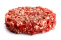 Single raw hamburger patty isolated on white. Royalty Free Stock Photo