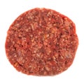 Single raw hamburger patty top view isolated on a white background