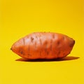 Single, Raw Sweet Potato Against A Vibrant Yellow Background In A Horizontal Composition Royalty Free Stock Photo