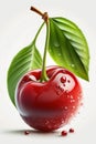 Single realistic fresh juicy cherry with water drops isolated on white background. Generative AI Royalty Free Stock Photo