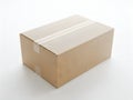 A single rectangular brown cardboard box sealed with adhesive tape isolated on a white background Royalty Free Stock Photo
