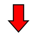 Single red arrow, arrow down sign isolated on white, arrow sign for direction Royalty Free Stock Photo