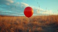 Single Red Balloon in Golden Field - Simplicity and Freedom