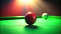 A single red billiard ball rests on a vibrant green felt table, illuminated by a dramatic spotlight, ready for the next shot in a Royalty Free Stock Photo