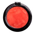 Single red blush isolated on white background top view. Watercolor makeup. For card and banner
