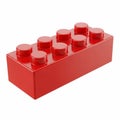 Single Red Building Block Toy with Eight Studs on White Background plastic construction Royalty Free Stock Photo