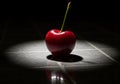 Single red cherry on dark tiles Royalty Free Stock Photo