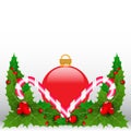 Single red decorated Christmas ball with holy leaf. Vector illustration Royalty Free Stock Photo