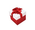 Single red gift box decorative with colorful bow ribbon isolated on white background , clipping path for Valentine`s day or Royalty Free Stock Photo