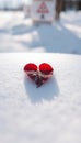 Single Red Heart Leaf on Snow Royalty Free Stock Photo