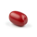 A single red jelly bean on a white background. Its smooth, glossy surface reflects light Royalty Free Stock Photo