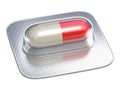 Single red pill in blister pack 3D Royalty Free Stock Photo