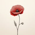 Hyperrealistic Illustration Of A Red Poppy On Beige Background