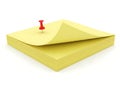 Single red pushpin secures yellow note pad Royalty Free Stock Photo