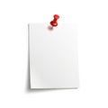 Single red pushpin securing a blank note isolated on white background Royalty Free Stock Photo