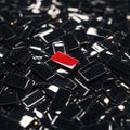 Red rectangle on a pile of black fragments Royalty Free Stock Photo