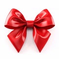single red ribbon satin gift bow isolated on white. Generative AI Royalty Free Stock Photo