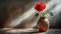 Single Red Rose in a Brown Earthenware Vase Royalty Free Stock Photo
