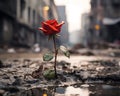 a single red rose is standing in the middle of a puddle Royalty Free Stock Photo