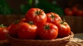 A single red tomato stands out in a basket of vegetables Royalty Free Stock Photo