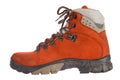 Single red trekking boot, side view