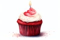 A single red velvet cupcake with a candle Valentine Day background Royalty Free Stock Photo