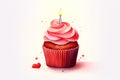 A single red velvet cupcake with a candle Valentine Day background Royalty Free Stock Photo