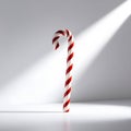 Single red and white striped candy cane with precise and evenly spaced stripes, isolated on a bright and pristine white background Royalty Free Stock Photo
