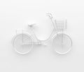 Single retro bicycle painted in monochrome white. Isolated on white background. Abstract concept. 3D render.