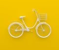 Single retro bicycle painted in monochrome white. Isolated on yellow background. Abstract concept. 3D render.