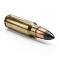 Single Rifle Cartridge with Brass Casing and Black Tip on a White Background bullet ammunition Royalty Free Stock Photo