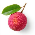 Single Fresh Lychee Fruit with Leaf and Stem on White Background Royalty Free Stock Photo