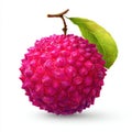 Vibrant Pink Lychee Fruit With Green Leaf And Stem Isolated On White Background Studio Shot Royalty Free Stock Photo