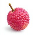 Single Pink Lychee Fruit With Textured Skin and Green Stem Isolated on White Background Royalty Free Stock Photo