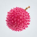 Vibrant Red Lychee Fruit With Textured Skin And Brown Stem Against A Light Blue Background Royalty Free Stock Photo
