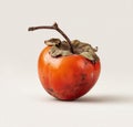 Single Ripe Orange Persimmon Fruit With Stem On A Light Neutral Background Studio Shot Royalty Free Stock Photo