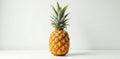 A single ripe pineapple on a plain white surface, a refreshing tropical fruit image. Generative AI Royalty Free Stock Photo