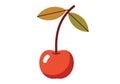 A single ripe red cherry with two green leaves on a thin stem Royalty Free Stock Photo