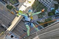 Single Rope climber rappelling down Bonaventure Hotel In Los Angeles