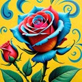 Single rose red blue paisley design artwork flower pop art