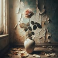 Single Rose in Cracked Vase by Window