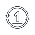 Single rotation arrow and number one outline graphic: First time, update sequence, number 1, arrow rotation, line style Royalty Free Stock Photo